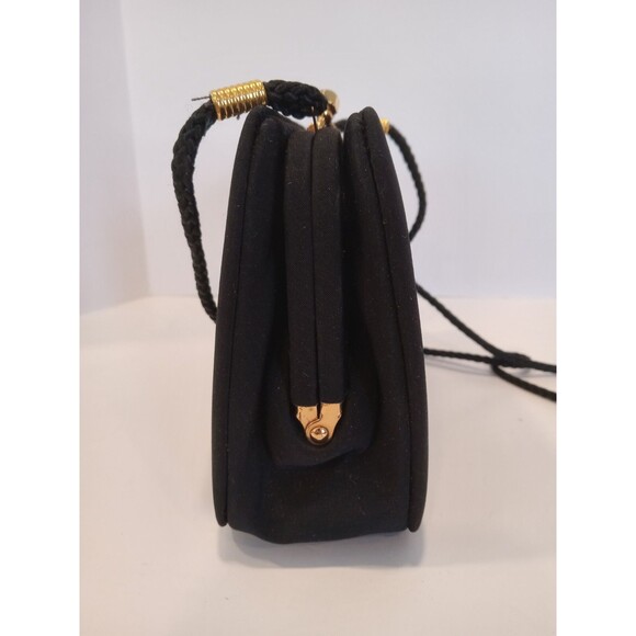 1990s Black Kisslock Boxy Clutch w/ Shoulder Strap Unbranded Evening Bag - Picture 11 of 13